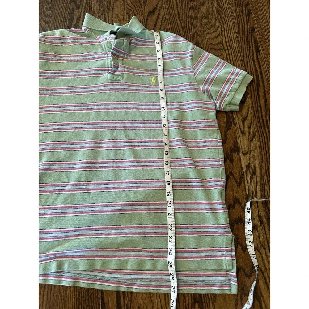Polo Ralph Lauren Men Classic Fit Polo Shirt Pony Logo Green Stripe Size‎ Medium
